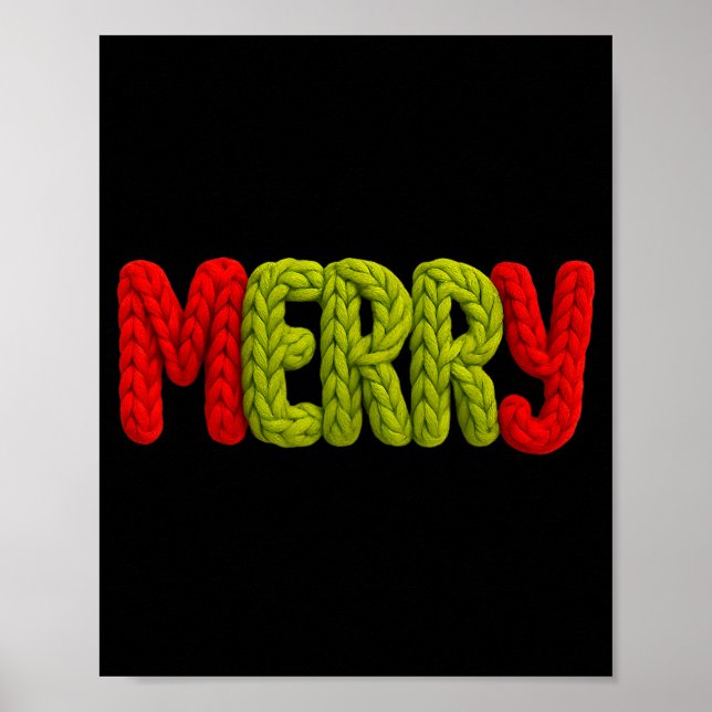 Merry Knitted Letters Crochet Xmas Pajamas Holiday Poster (Front)