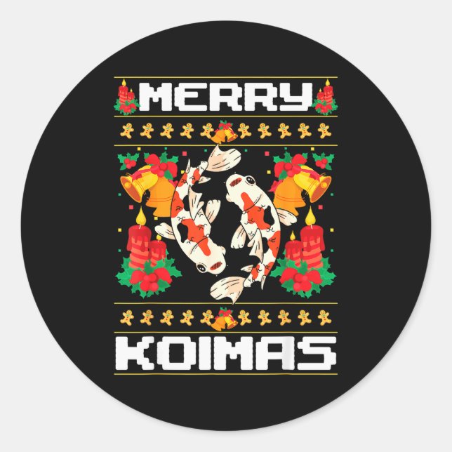 Merry Koima's Koi Fish Ugly Christmas Xmas Party  Classic Round Sticker (Front)
