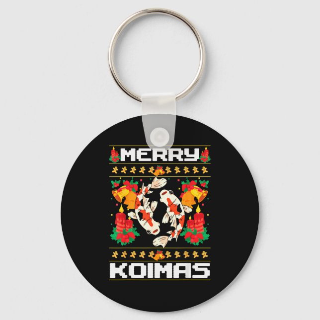Merry Koima's Koi Fish Ugly Christmas Xmas Party  Key Ring (Front)