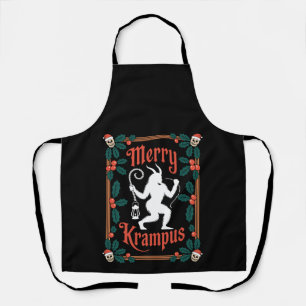 Merry Krampus Christmas Holly Xmas Santa Holiday Apron