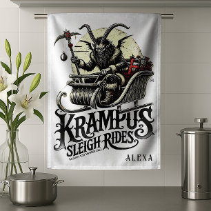 Merry Krampus Christmas Krampus Sleigh Rides Tea Towel