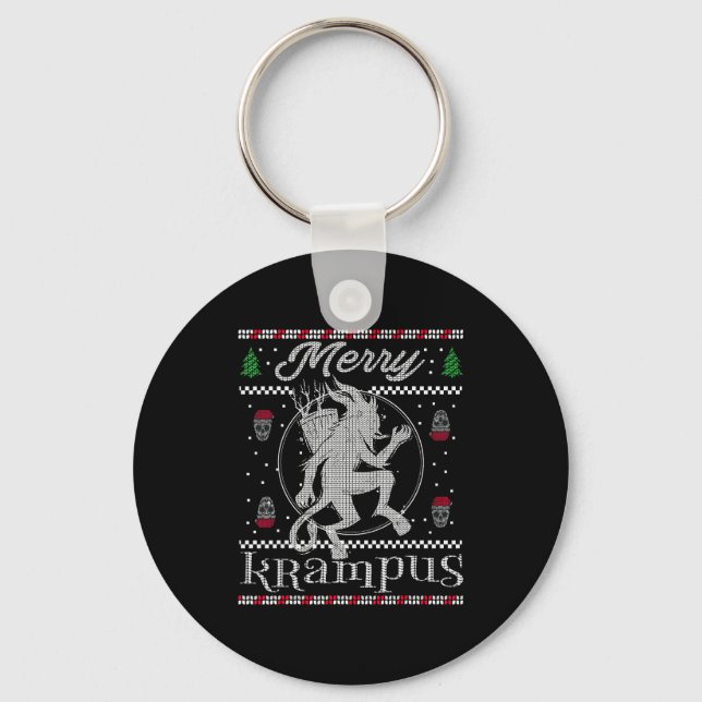 Merry Krampus Christmas Xmas Horror Ugly Sweater E Key Ring (Front)