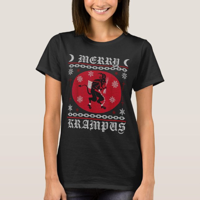 Merry Krampus. Goth Christmas Ugly Sweater. Krampu T-Shirt (Front)