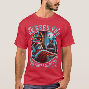 Merry Krampus He Sees You Vintage Horror Christmas T-Shirt