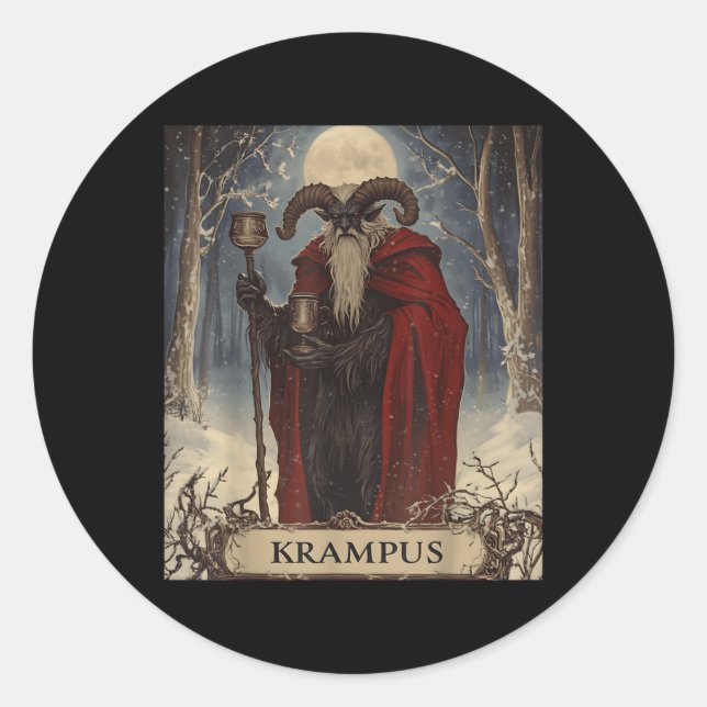 Merry Krampus Pajama Funny Christmas Horror Ugly S Classic Round Sticker (Front)