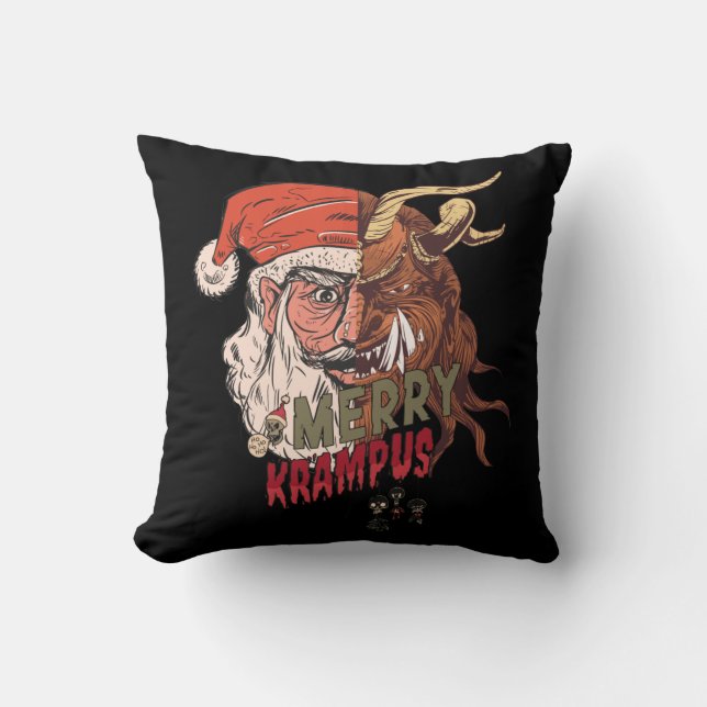 Merry Krampus Scary Santa Horror Christmas Cushion (Front)