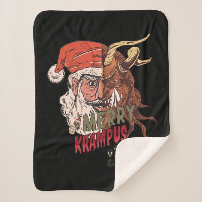 Merry Krampus Scary Santa Horror Christmas Sherpa Blanket (Front)