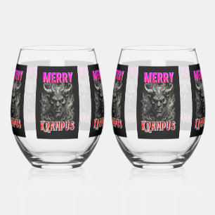 Merry Krampus Stemless Wine Glass