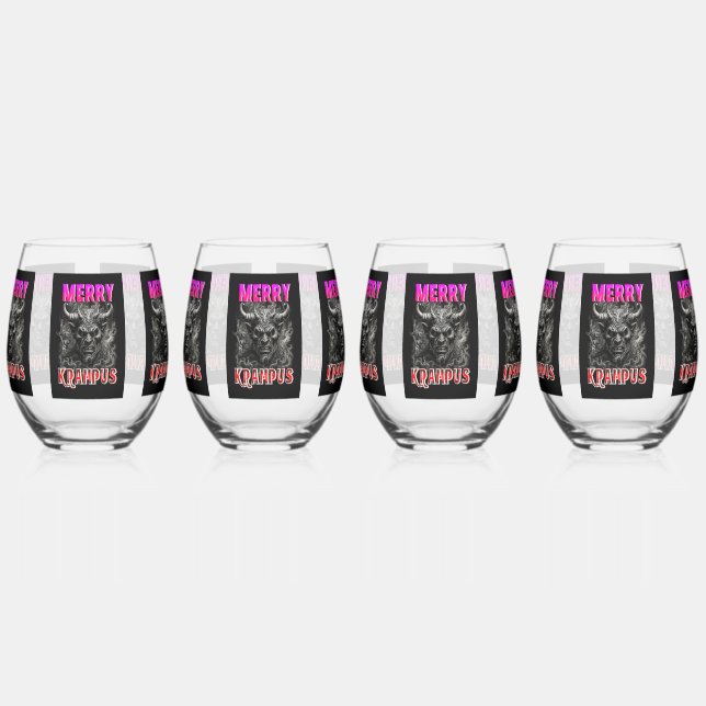 Merry Krampus Stemless Wine Glass (Left)