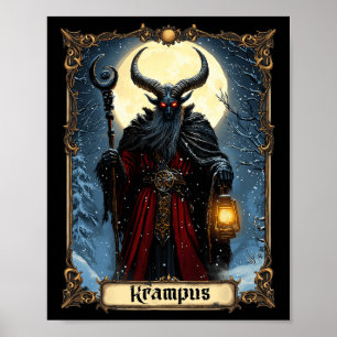 Merry Krampus Tarot Card Christmas Horror Ugly Swe Poster