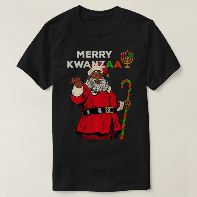 Merry Kwanzaa Santa Black Christmas African Americ T-Shirt (Design Front)