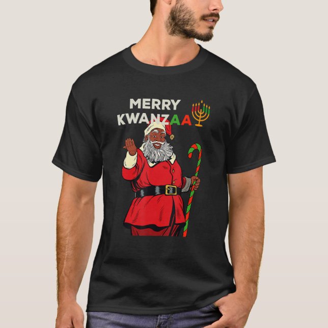 Merry Kwanzaa Santa Black Christmas African Americ T-Shirt (Front)