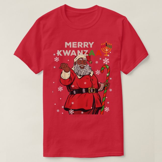 Merry Kwanzaa Santa Claus Black Christmas African  T-Shirt (Design Front)