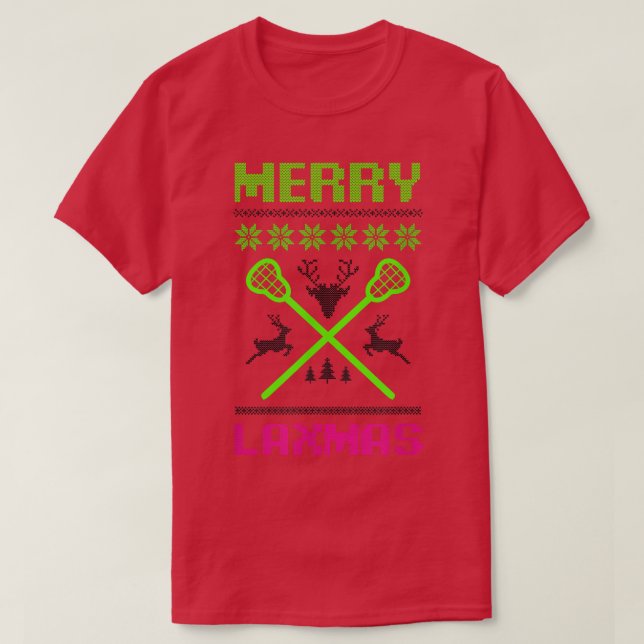 Merry Lamas Ugly Design Lacrosse Christmas  T-Shirt (Design Front)