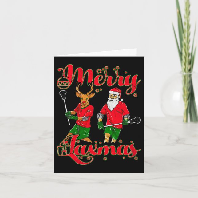 Merry Laxmas Christmas Lacrosse Player Reindeer Sa Card (Front)