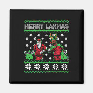 Merry Laxmas Christmas Lacrosse Playing Santa Rein Magnet
