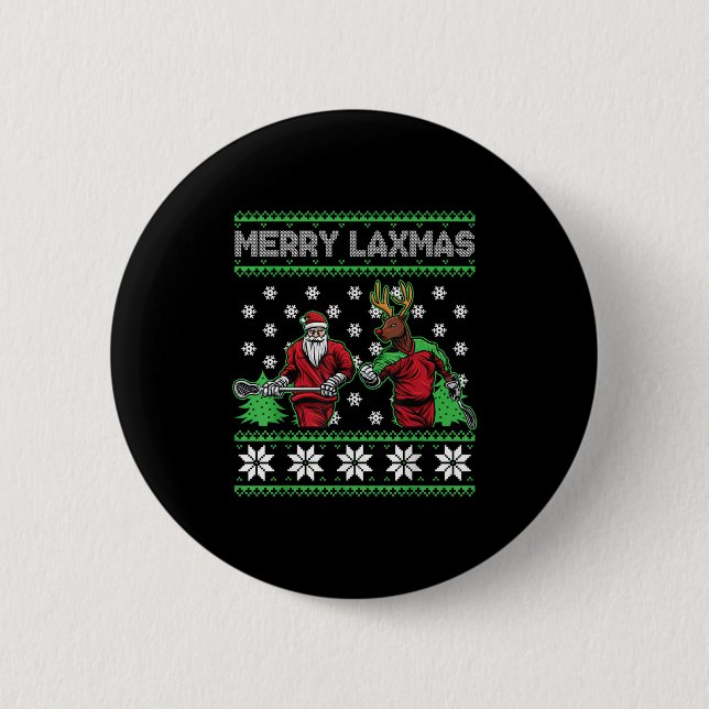 Merry Laxmas Funny Christmas Lacrosse Player Holid 6 Cm Round Badge (Front)