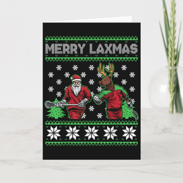 Merry Laxmas Funny Christmas Lacrosse Player Holid Card (Front)