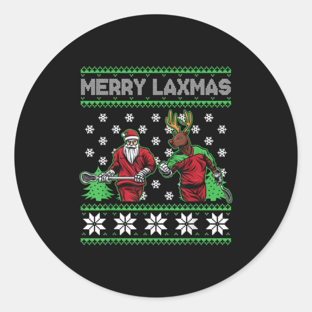 Merry Laxmas Funny Christmas Lacrosse Player Holid Classic Round Sticker (Front)