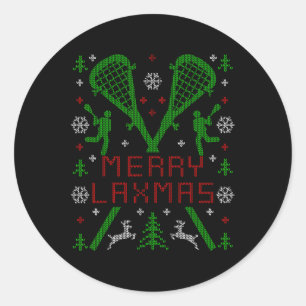 Merry Laxmas Funny Lacrosse Ugly Christmas Sweater Classic Round Sticker