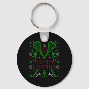 Merry Laxmas Funny Lacrosse Ugly Christmas Sweater Key Ring