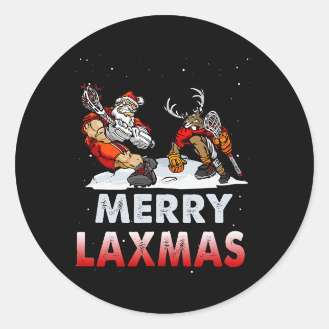 Merry Laxmas-ugly Christmas Lacrosse Santa Reindee Classic Round Sticker (Front)