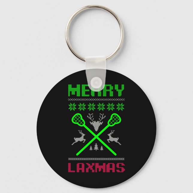 Merry Laxmas Ugly Design Lacrosse Christmas  Key Ring (Front)