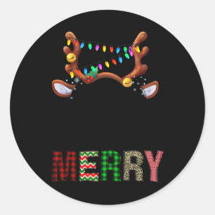Merry leopard pajama women messy bun reindeer chri classic round sticker