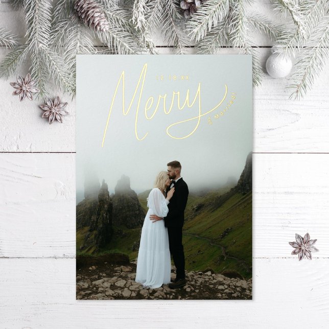 Merry Lettering Winter Wedding Photo Foil Holiday Card (Creator Uploaded)