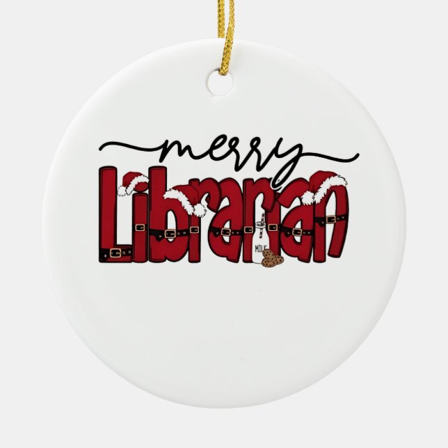 Merry Librarian Christmas Book Lover Library  Ceramic Tree Decoration (Front)