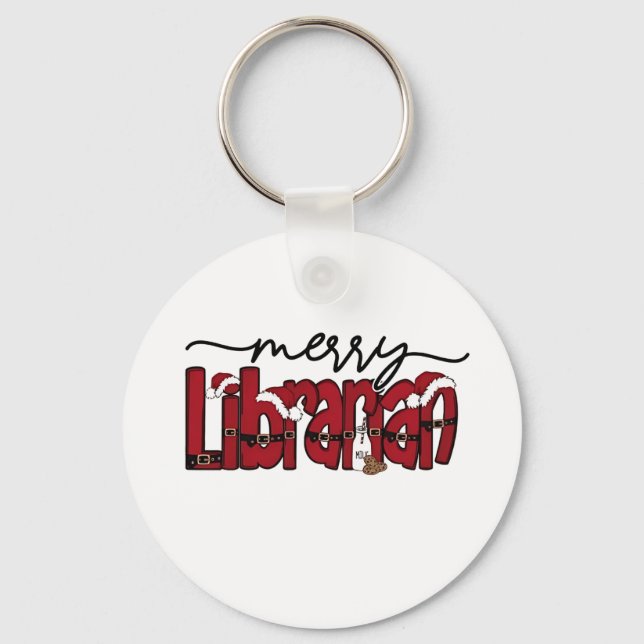 Merry Librarian Christmas Book Lover Library  Key Ring (Front)