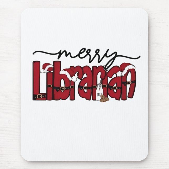 Merry Librarian Christmas Book Lover Library  Mouse Mat (Front)