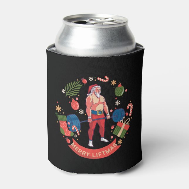 Merry Liftmas Christmas Bodybuilder Gym Workout Can Cooler (Can Front)