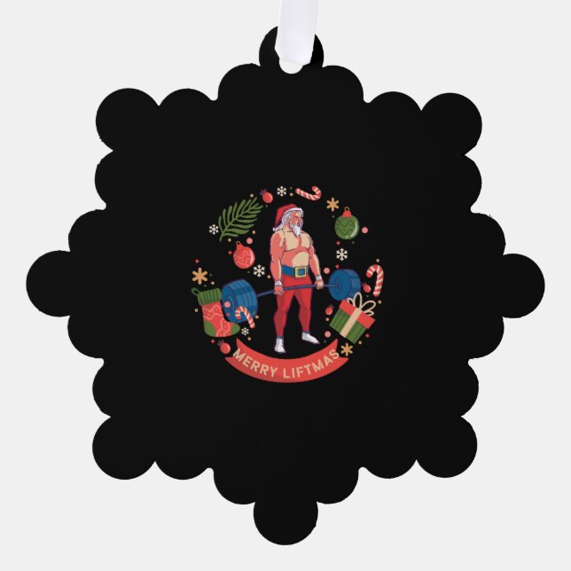 Merry Liftmas Christmas Bodybuilder Gym Workout Tree Decoration Card (Front)
