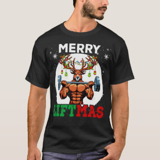 Merry Liftma'S Christmas Reindeer Weightlifting Gy T-Shirt