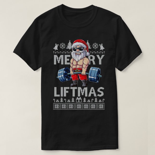 Merry Liftmas Christmas Xmas Fitmas Fitness Santa  T-Shirt (Design Front)