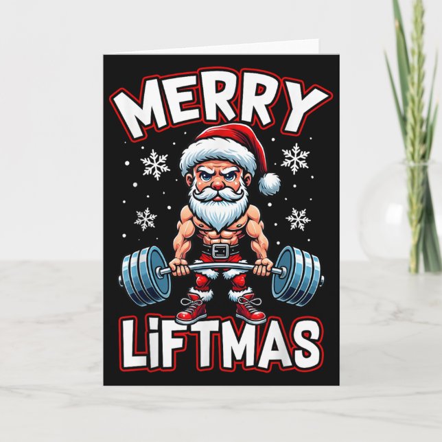 Merry Liftmas Funny Santa Claus Workout Gym Fitnes Card (Front)
