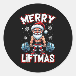 Merry Liftmas Funny Santa Claus Workout Gym Fitnes Classic Round Sticker