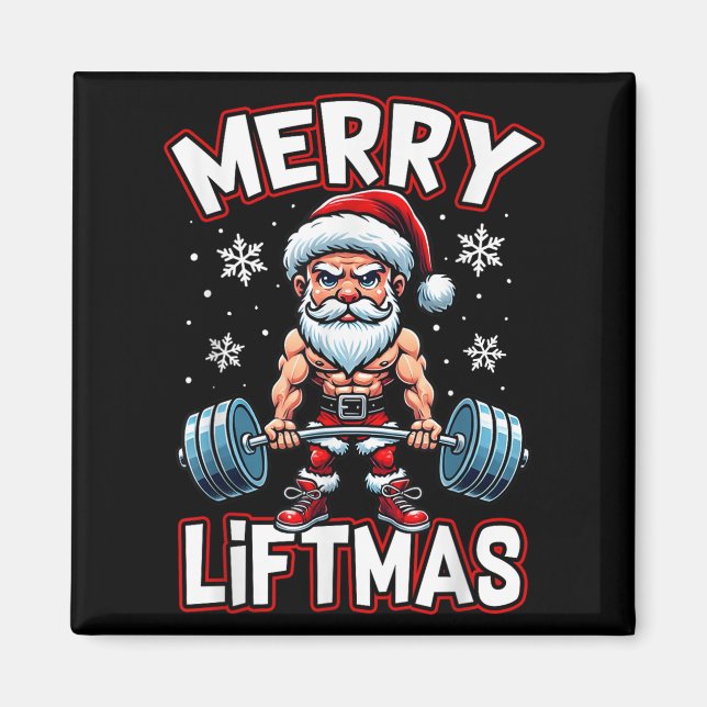 Merry Liftmas Funny Santa Claus Workout Gym Fitnes Magnet (Front)