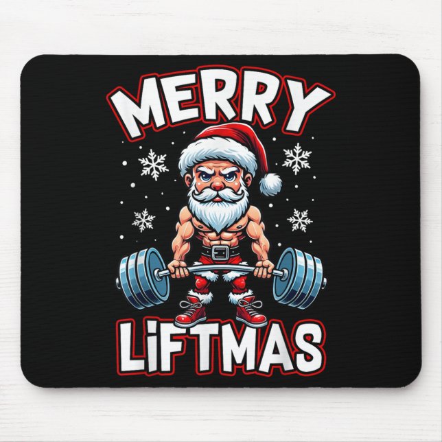 Merry Liftmas Funny Santa Claus Workout Gym Fitnes Mouse Mat (Front)