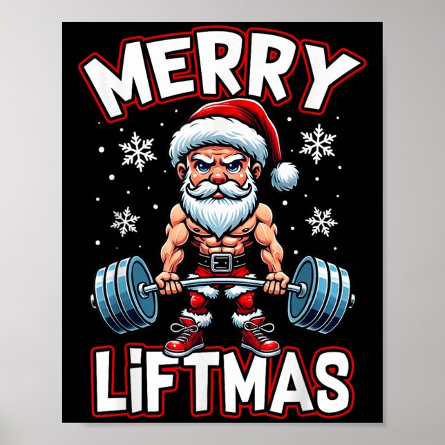 Merry Liftmas Funny Santa Claus Workout Gym Fitnes Poster (Front)