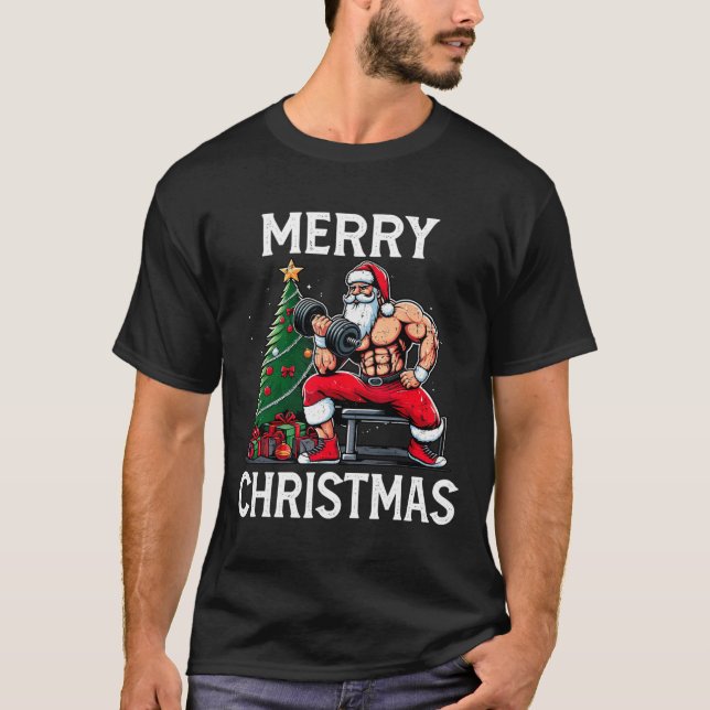 Merry Liftmas Funny Santa Xmas Gym Bodybuilding Ch T-Shirt (Front)