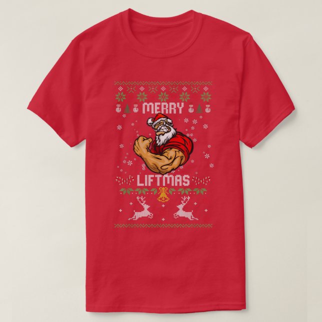 Merry Liftmas Merry Christmas Santa Ugly Advanced  T-Shirt (Design Front)