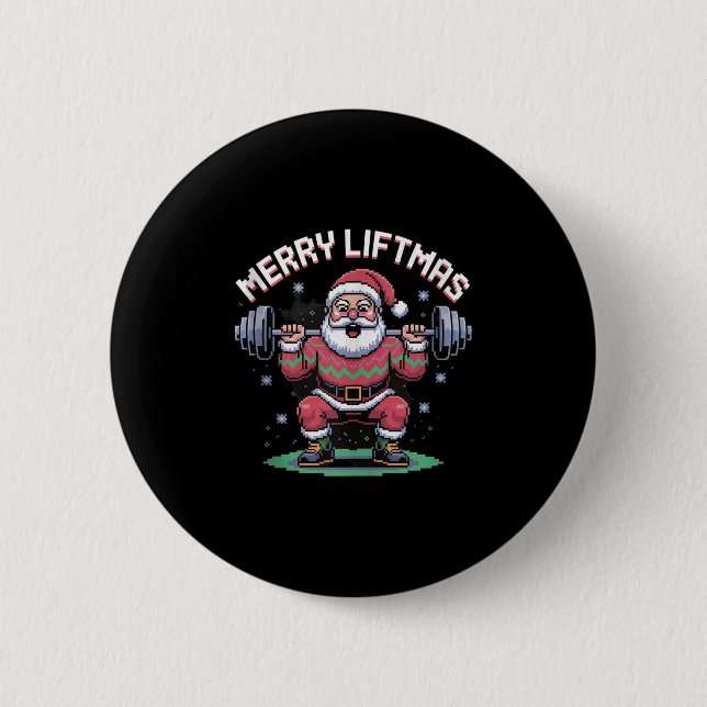 Merry Liftmas Santa Claus Barbell Squat Xel Retro  6 Cm Round Badge (Front)