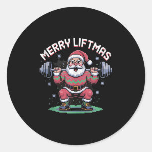 Merry Liftmas Santa Claus Barbell Squat Xel Retro Classic Round Sticker