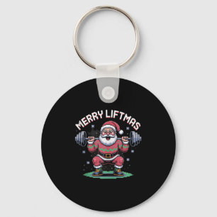 Merry Liftmas Santa Claus Barbell Squat Xel Retro Key Ring