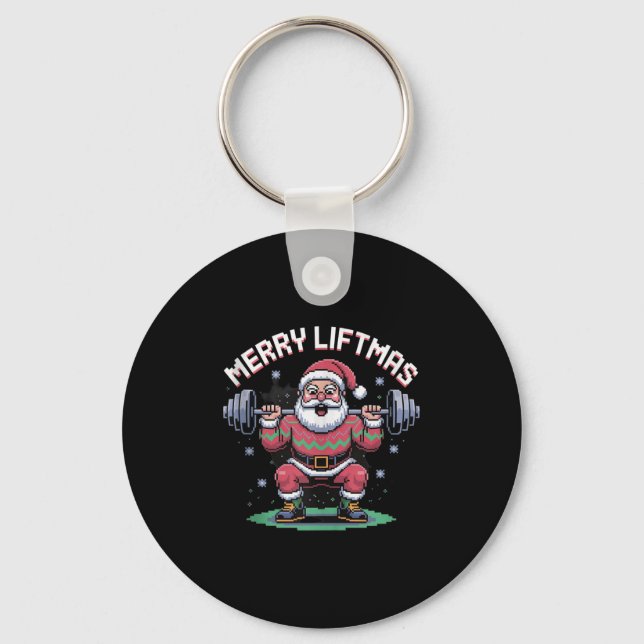 Merry Liftmas Santa Claus Barbell Squat Xel Retro  Key Ring (Front)