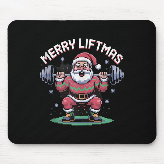 Merry Liftmas Santa Claus Barbell Squat Xel Retro  Mouse Mat (Front)
