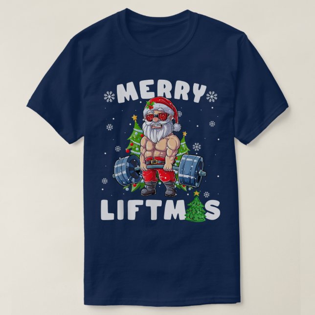 Merry Liftmas Santa Weightlifting Fitness Gym Chri T-Shirt (Design Front)