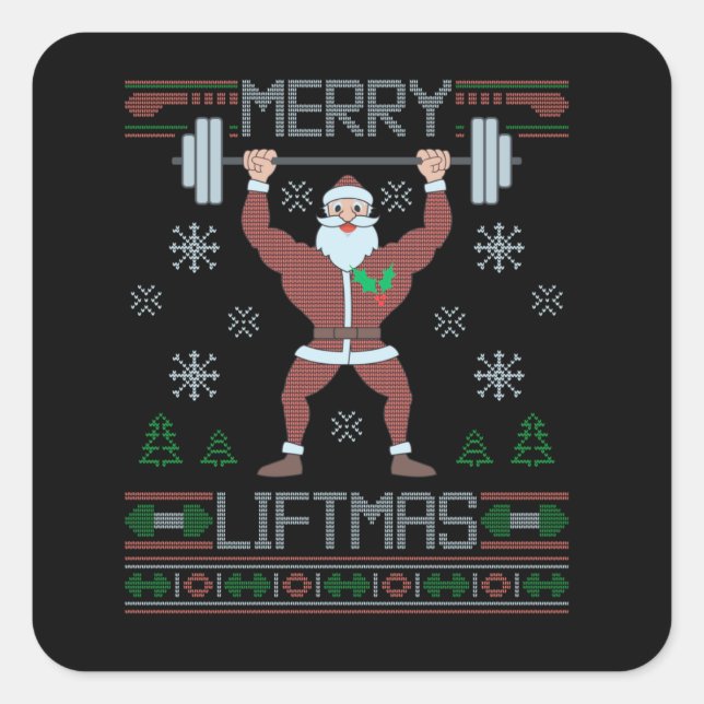 Merry Liftmas Ugly Christmas Gym Workout Square Sticker (Front)